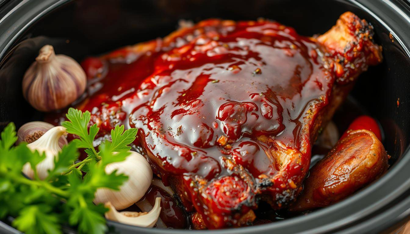 Should ribs be covered in liquid in a slow cooker?
