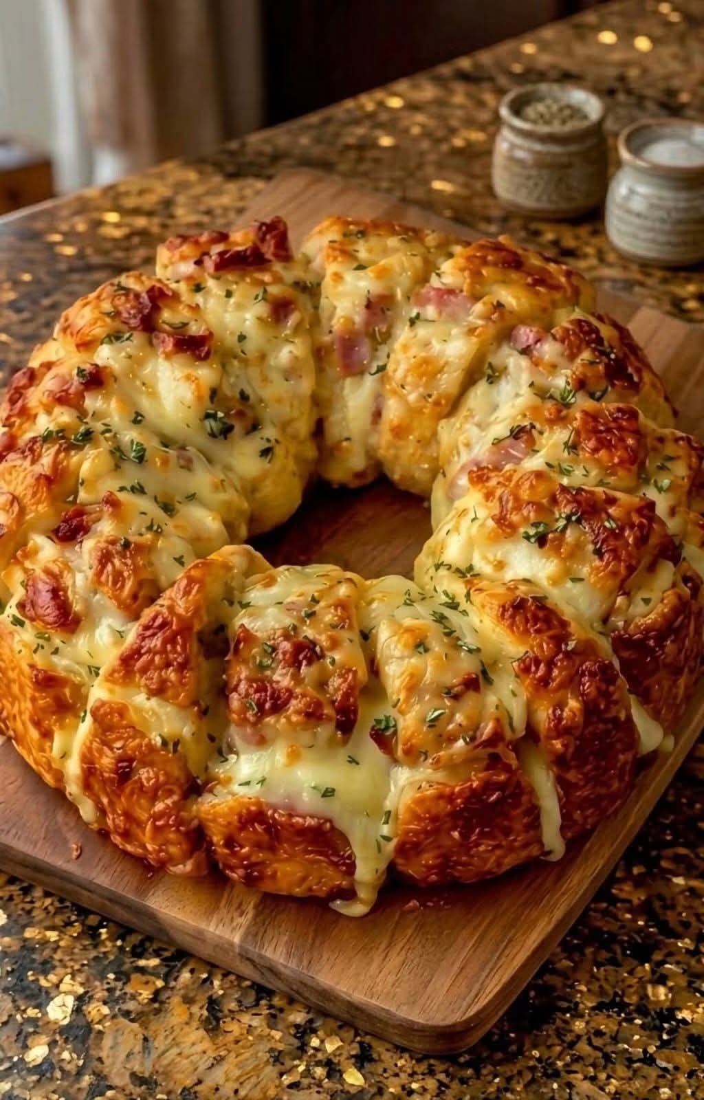 Cheesy Ham & Garlic Pull-Apart Bread Ring